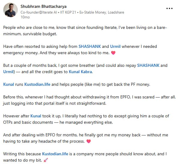 Shubhram Bhattacharya - LinkedIn testimonial