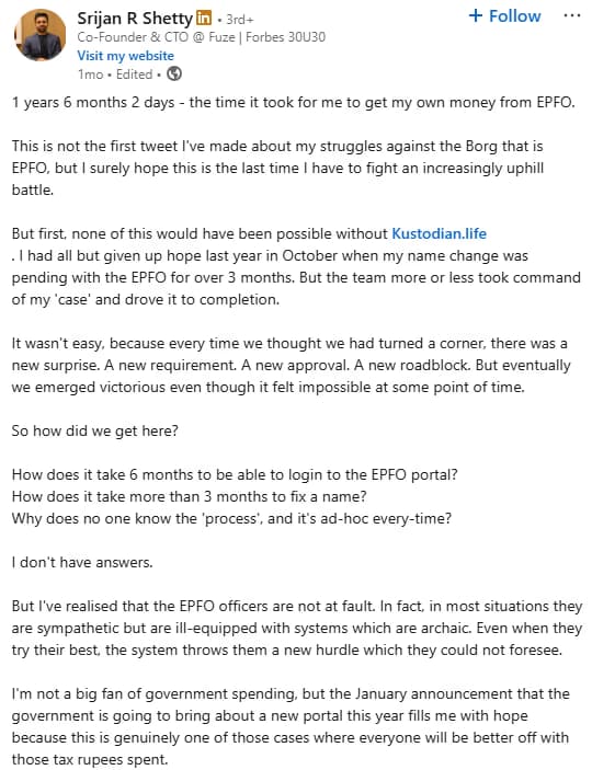 EPF review on LinkedIn